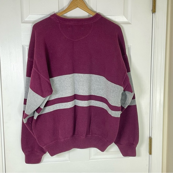 Vintage 90’s Eddie Bauer Men’s Sweater Size XL Striped Gray Maroon Knit Crewneck - Picture 5 of 8